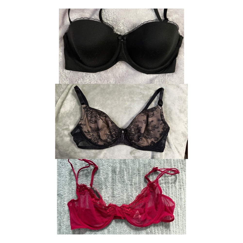 Elegant Black, Lace, and Red Lace Bra Set